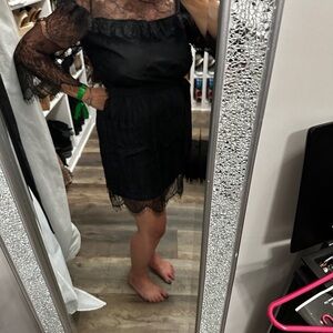 Jealous Tomato Black Lace dress large belted lace western